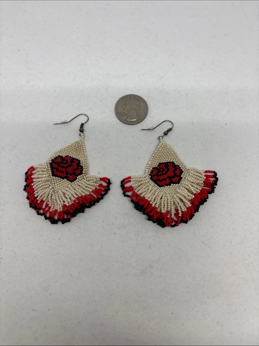 Beautiful Beaded Rose Fringe Earrings